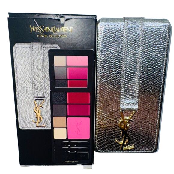 NEW Very YSL Make Up Palette Lip Color Blush Eyeshadow Brush Silver Travel Case - Picture 1 of 11